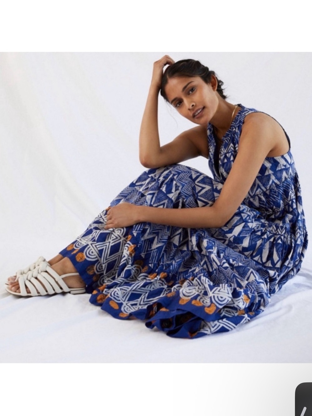 Anthropologie Blue Tiered Flowy Abstract Maxi Dress Size Medium - Picture 3 of 13
